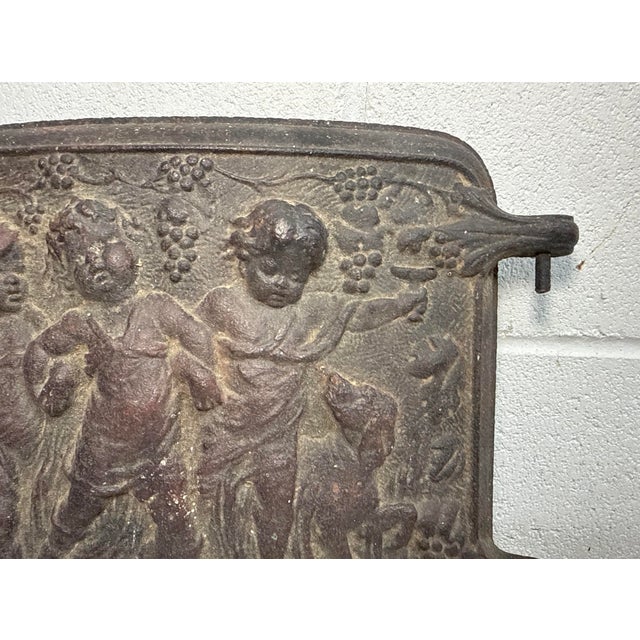 1920s Antique 19th Century Thick Cast Iron Stove Door Salvage Cherub Putti Door Panel For Sale - Image 5 of 10