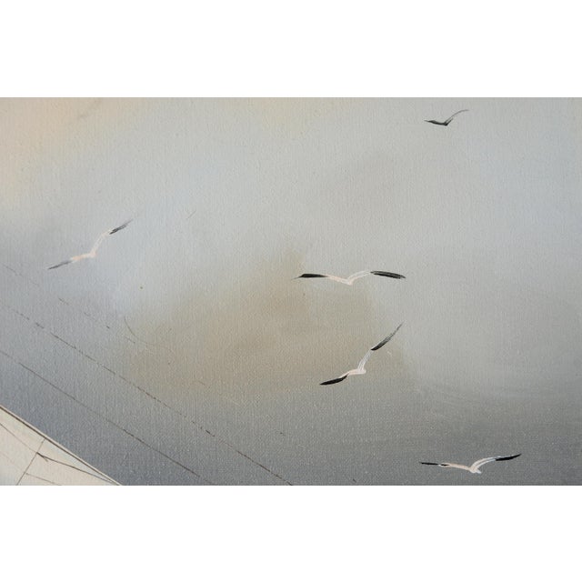 Vintage T. Peter Nautical Schooner Sailing Vessel Oil on Canvas Painting For Sale - Image 10 of 12