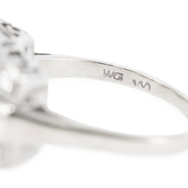 Silver Antique 14k White Gold 1.57ctw Old Euro Cut Diamond Three Stone Engagement Ring, Size 7 For Sale - Image 8 of 9