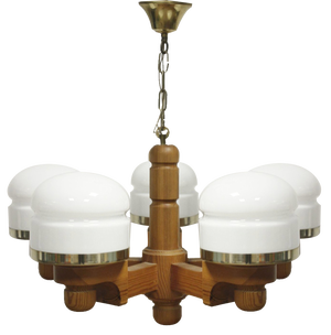Scandinavian Chandelier in Pine & Opaline Glass by Jan Wickelgren for Aneta, Sweden, 1970s