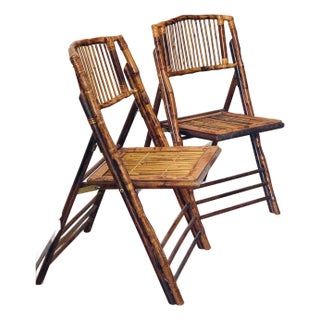 Reduced/Pair Vintage Bamboo Campaign Folding Chairs For Sale