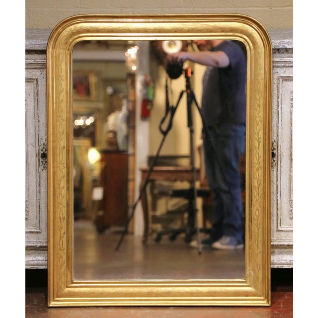 Late 19th Century 19th Century French Louis Philippe Giltwood Mirror With Engraved Floral Motifs For Sale - Image 5 of 6