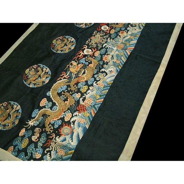 Chinese Antique Chinese - Textile Small Scatter Size Silk & Metallic Thread Black Rug For Sale - Image 3 of 9