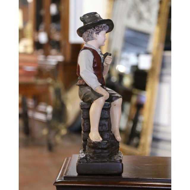 Mid 20th Century Mid-Century French Polychrome Terracotta Boy Figurine Titled "Insouciance" For Sale In Dallas - Image 6 of 9