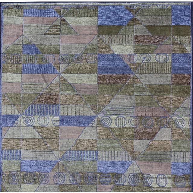 Large Piled Scandinavian Sub-Geometric Modern Rug by Keivan Woven Arts For Sale - Image 4 of 12