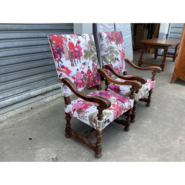 These French arm chairs are an example of outfitting antique chairs with contemporary upholstery. This unique pair of...