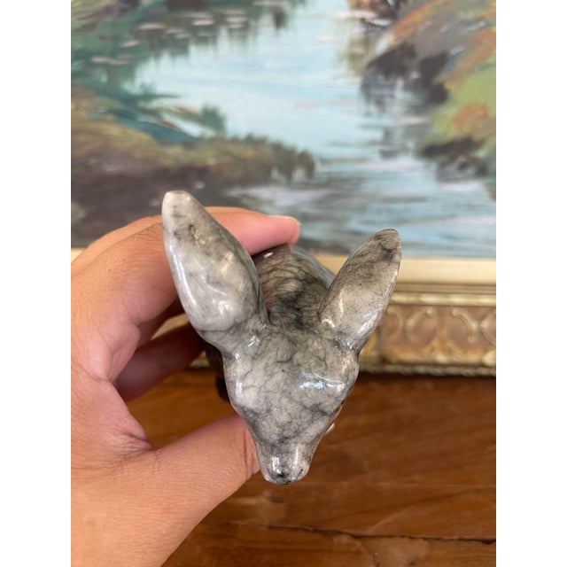 This vintage hand-carved alabaster rabbit sculpture was crafted in Italy from genuine alabaster stone, as indicated by the...