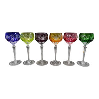 Mid 20th Century Nachtmann Traube Cut to Clear Crystal Wine Hock Glasses- Set of 6 For Sale