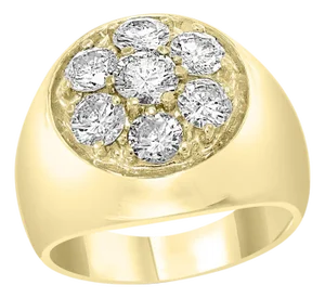 1.7 Carat, 7 Diamonds Traditional Men's Ring 14 Karat Yellow Gold Ring Estate