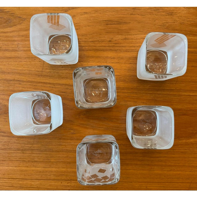 Late 20th Century Set of 6 Vintage Frosted Geometric Lowball Glasses by Robert McCandless For Sale - Image 10 of 12