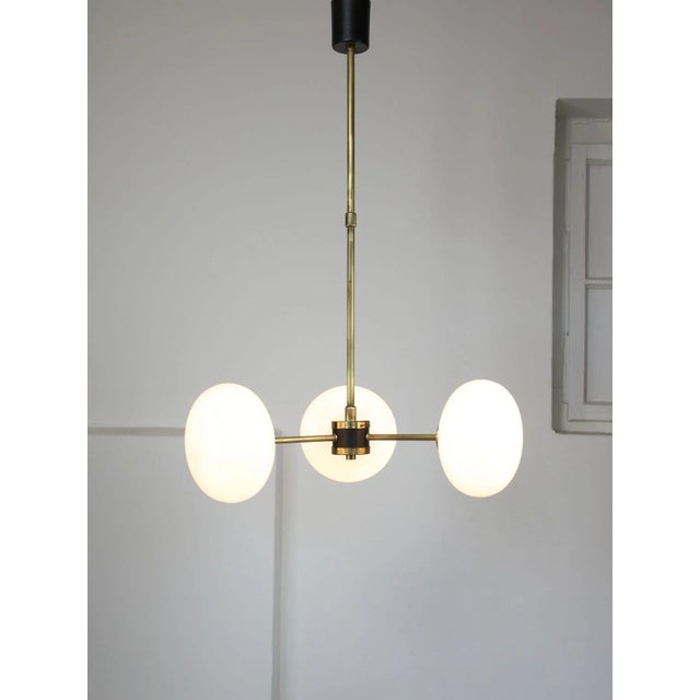 Mid-Century Brass Opaline Glass Chandelier For Sale - Image 16 of 18