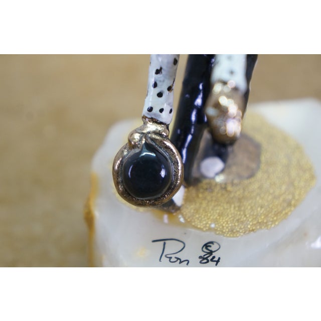 1984 Ron Lee Signed 24k Gold Dancing Polka Dot Clown Sculpture Onyx 4" For Sale - Image 11 of 13