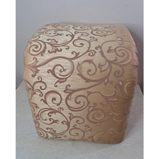 Metal Vintage Postmodern Pink & Gold Damask Waterfall Vanity Stool For Sale - Image 7 of 11