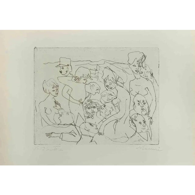 Figures is an Etching realized by Mino Maccari in the 1940s. Hand-signed in the lower right part. Artist's Proof. Good...