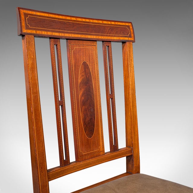 Wood Set of 6 Antique Dining Room Chairs, English Walnut, Suite, Shoolbred, Edwardian For Sale - Image 7 of 10