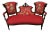 1800s Antique Sanderson & Sons Pagoda River Linen and Red Crypton Fabric Settee For Sale