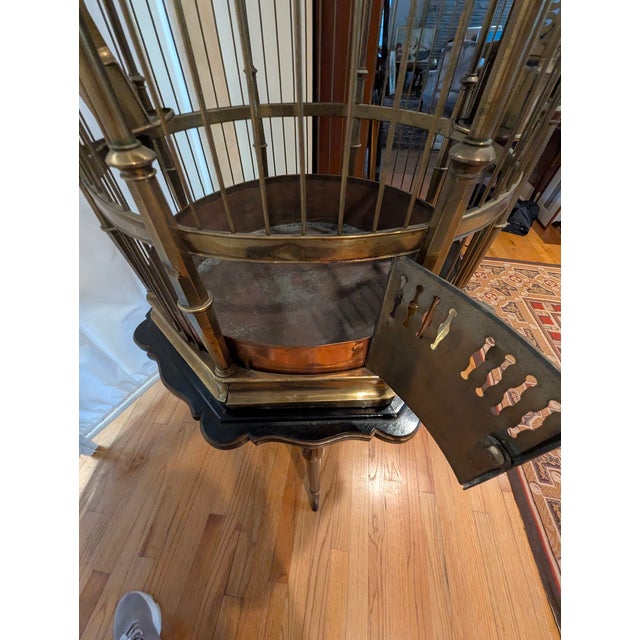 1960s Grand Victorian Style Brass and Copper Birdcage on Custom Made Designer Hexagon Table/ Stand For Sale In New York - Image 6 of 15