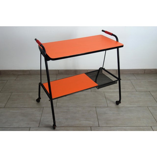 Vintage Orange Perforated Metal Serving Cart, 1950s For Sale - Image 13 of 13