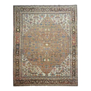 Oversize Brown Color Antique Persian Heriz Serapi Rug For Sale