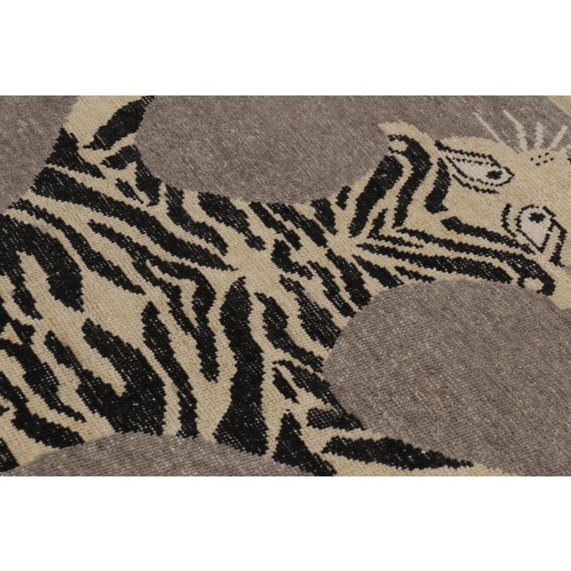 2010s Rug & Kilim’s Distressed Tiger Rug in Taupe-Brown With Beige and Black Pictorial For Sale - Image 5 of 9