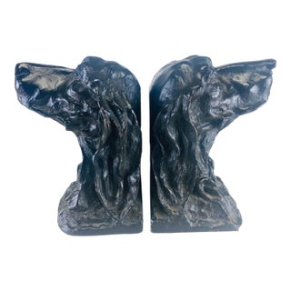 Handsome Vintage Cast-Iron Hunting Dogs Book Ends For Sale