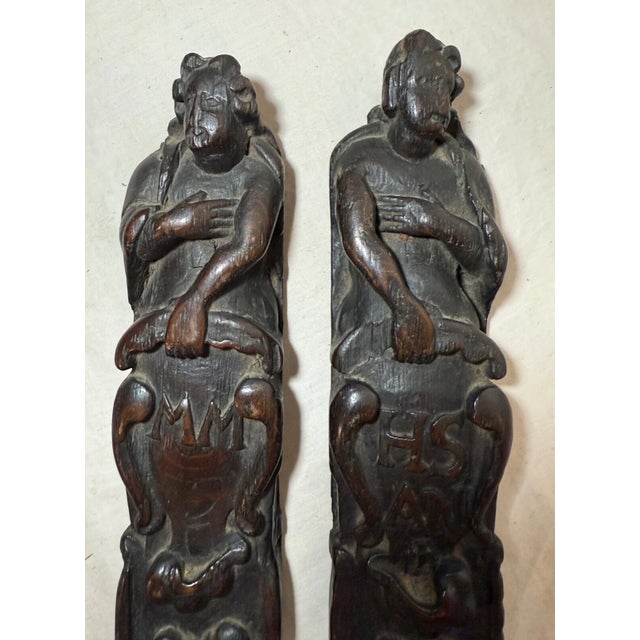 Pair Antique 1700's Hand Carved Wood Architectural Salvage Lady Sculpture Statue For Sale - Image 11 of 14
