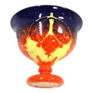 Vintage Art Glass Bowl , La Verre Frances , Large , 3 Color , Signed , France For Sale