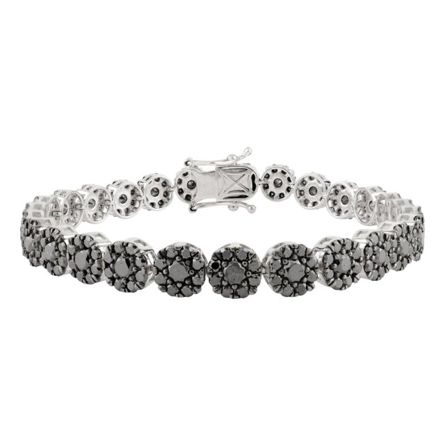 Natural Black Diamond Floral Tennis Bracelet in 14k Gold For Sale