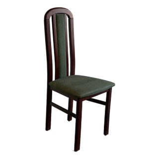 High Back Wooden Dining Chair With Green Fabric Upholstery Vintage Mid-Century Modern For Sale