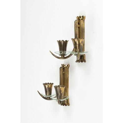 Mid-Century Sconces in Brass and Glass in the style of Gio Ponti, Italy, 1950s For Sale - Image 15 of 17