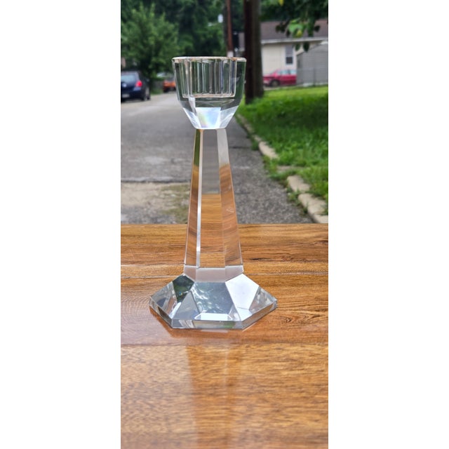 1980s Vintage Linden Crystal Quartz Desk Clock With Faceted Glass Case For Sale - Image 5 of 12