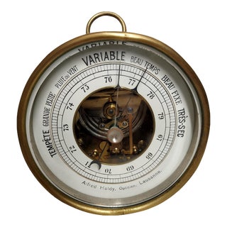 1900’s Swiss Made Desktop Tabletop Aneroid Barometer With an Open Dial For Sale