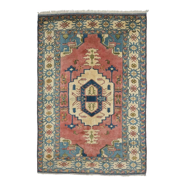 1970s Vintage Turkish Oushak Handmade Wool Cotton Orange Area Rug For Sale