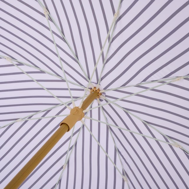 Spritely Home Bella 6.5 Ft Beach Fringed Umbrella, Navy Bistro Stripe For Sale - Image 4 of 8