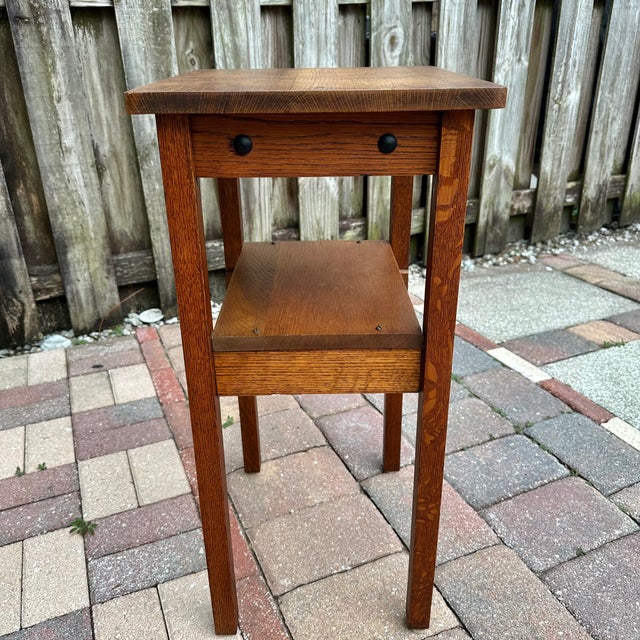 Vintage Oak Plant Stand or Side Table With Lower Shelf – Arts & Crafts Style For Sale In West Palm - Image 6 of 10