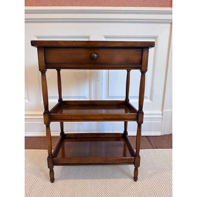 Mid 20th Century Antique Fruitwood Three Tier Side Table W/ Drawer For Sale - Image 5 of 14