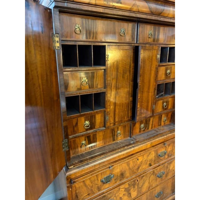 Antique English Gentlemans Chest on Chest, Burl Walnut, 1820s Secret Drawer For Sale - Image 4 of 13