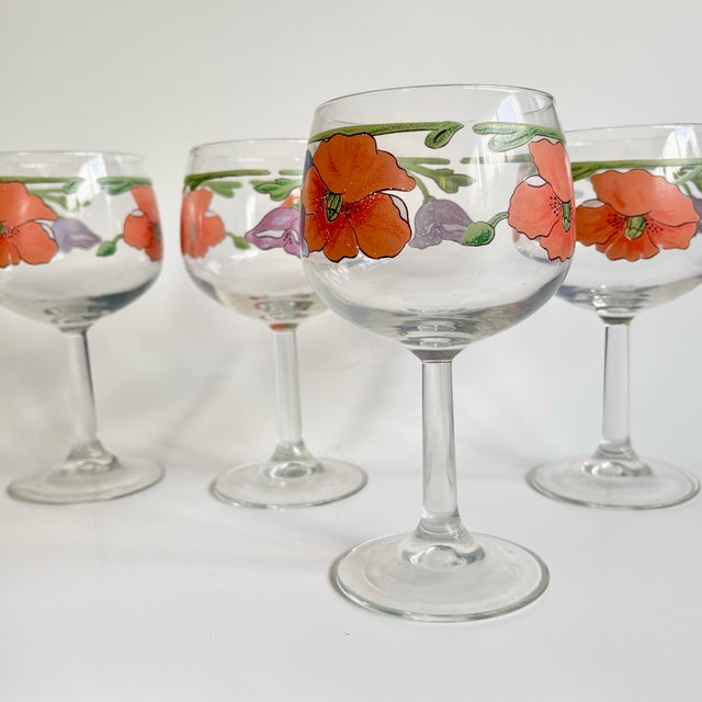 Pop Art 1980s Villeroy & Boch “Amapola” Goblet Glasses – Floral Art Wine Glasses - Set of 4 For Sale - Image 3 of 8