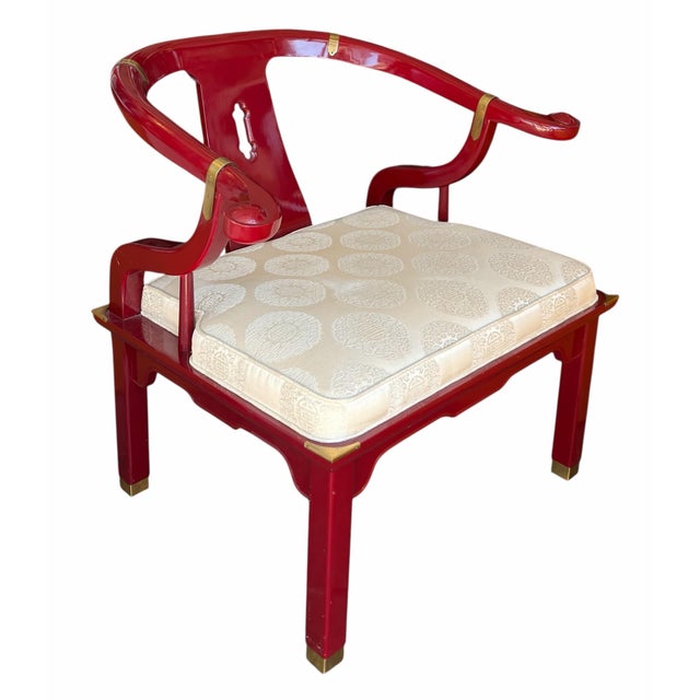 James Mont Modern James Mont Style Red Lacquer Chinese Horseshoe Chair For Sale - Image 4 of 5