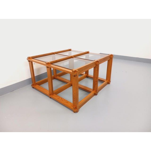 Vintage Square Coffee Table in Pine and Smoked Glass, 1970s For Sale - Image 14 of 18