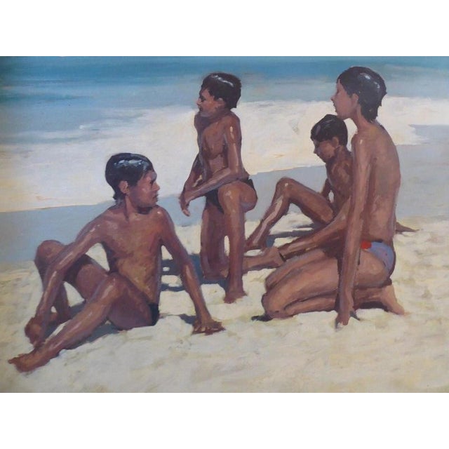 Pablo Matania, Boys on the Beach, Mid Century, Oil on Canvas For Sale - Image 3 of 18