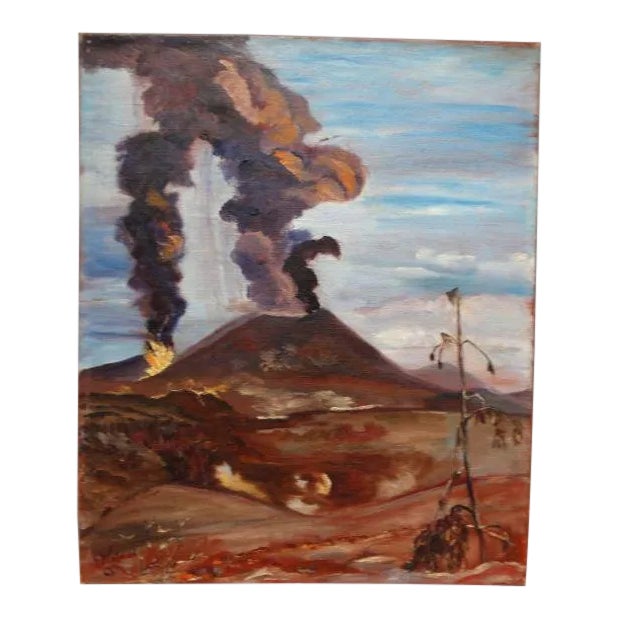 1940s Vintage Margarita Weihmann Volcano Painting For Sale