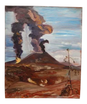 1940s Vintage Margarita Weihmann Volcano Painting