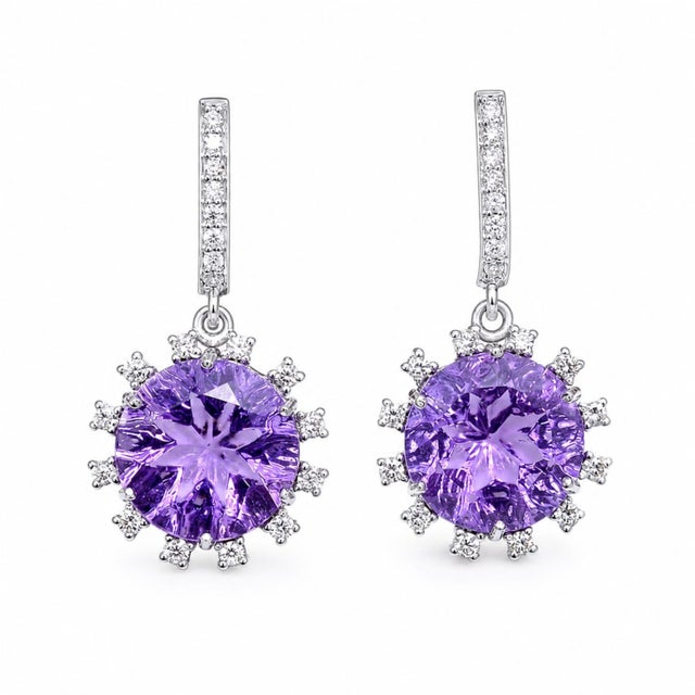 2020s Natural Amethyst 6.06cts & Diamond 0.41cts Earring in 14k Gold For Sale - Image 5 of 8