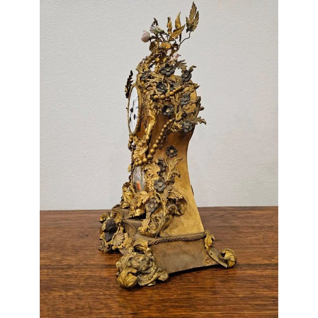 French Antique French Louis XV Rocaille Style Mantle Clock For Sale - Image 3 of 13