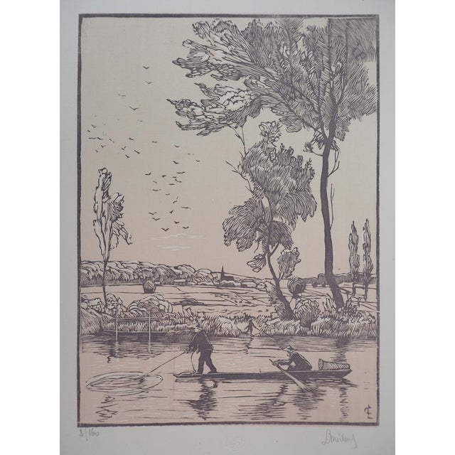Georges Le Meilleur, Fishing: The Stroke of the Hawk, 1926, Original Woodcut For Sale - Image 7 of 7