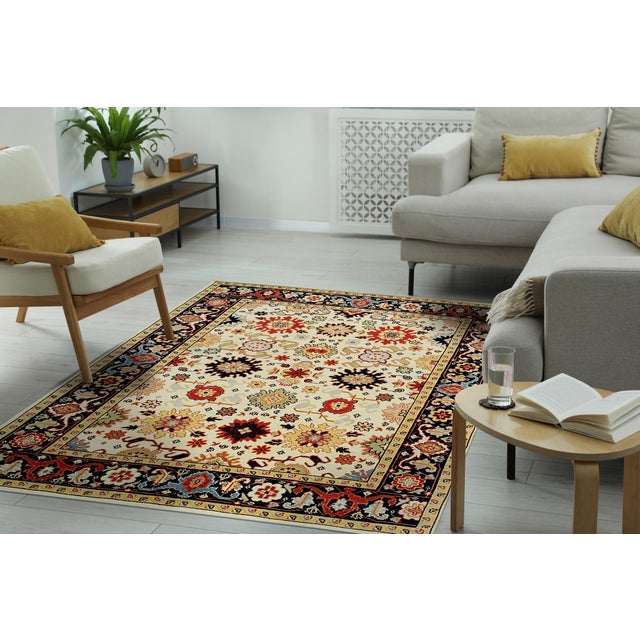 8x10 Violet Traditional Ivory Allover Floral Modern Handknotted Wool Carpet Rug For Sale - Image 4 of 8