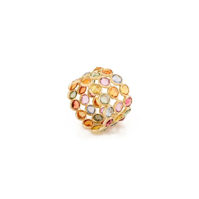 Not Yet Made - Made To Order 14k Gold Triple Layer Rainbow Multi Sapphire Eternity Ring Size 5.5 For Sale - Image 5 of 10