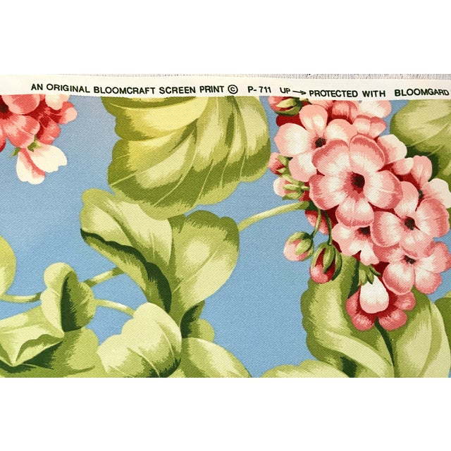 Green Discontinued Bloomcraft Floral Screen Print Fabric — 4 Yards in Sky Blue & Pink Geranium Pattern For Sale - Image 8 of 9