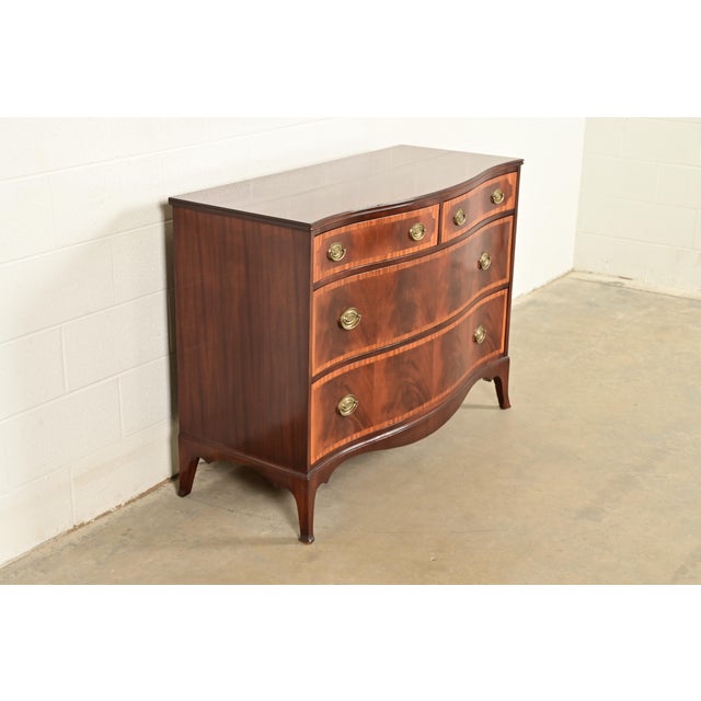 Baker Furniture Company Antique Georgian Banded Flame Mahogany Chest of Drawers by Luce Furniture, Circa 1920s For Sale - Image 4 of 18